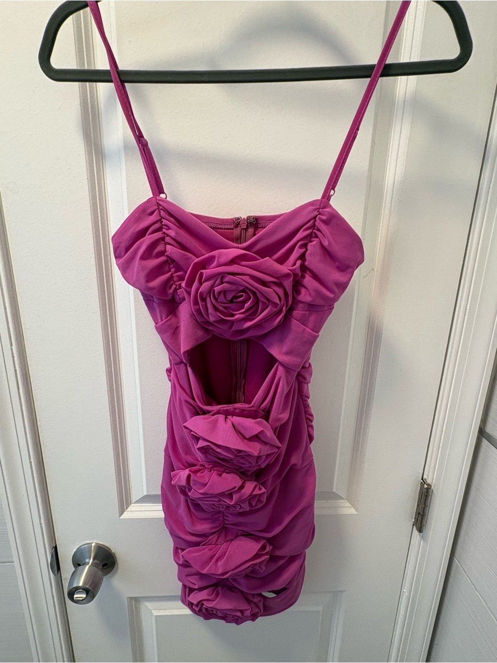 Fashion Nova Hot Pink Floral Rose-Detail Bodycon Mini Dress - Picture 4 of 8